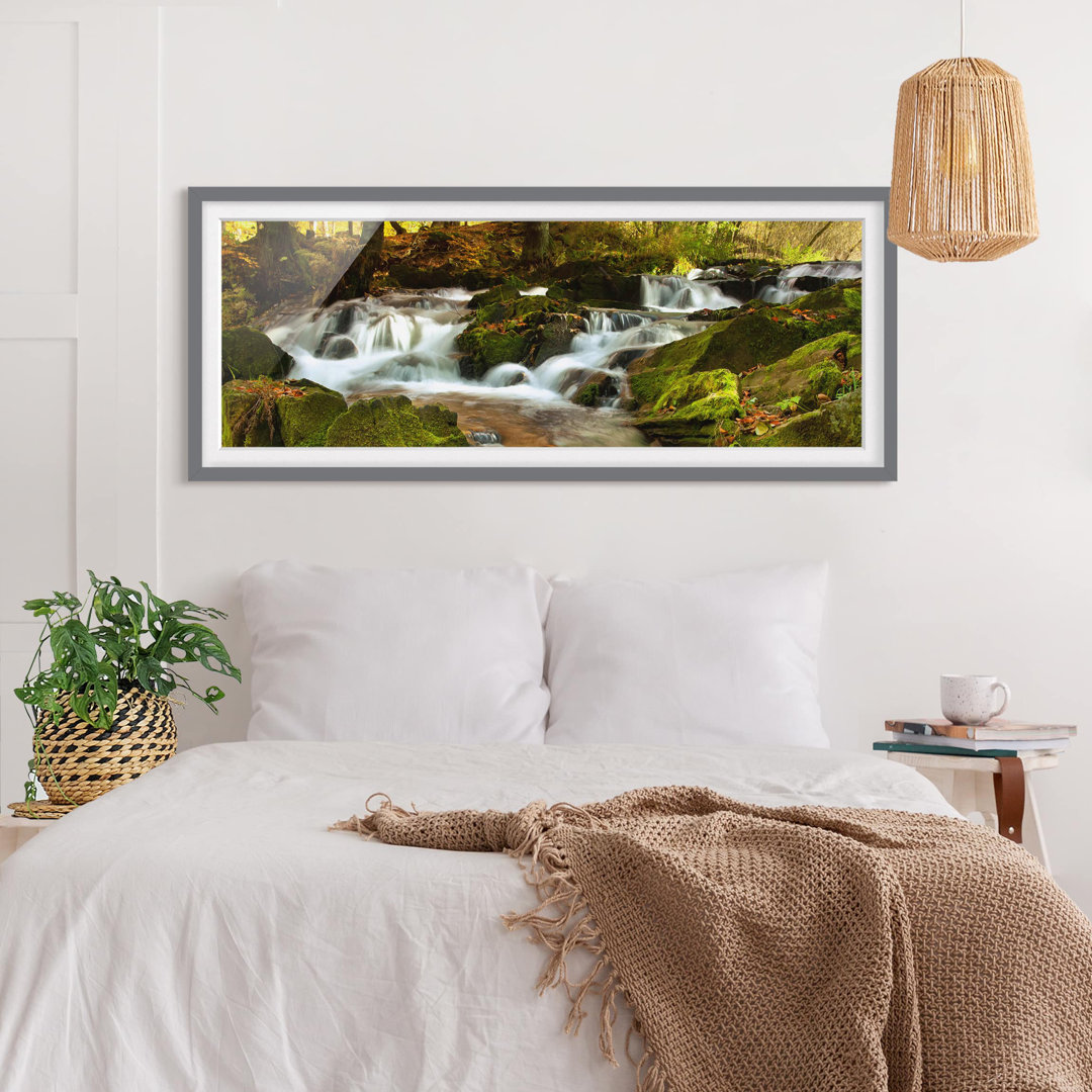 Gerahmtes Poster Waterfall Autumnal Forest