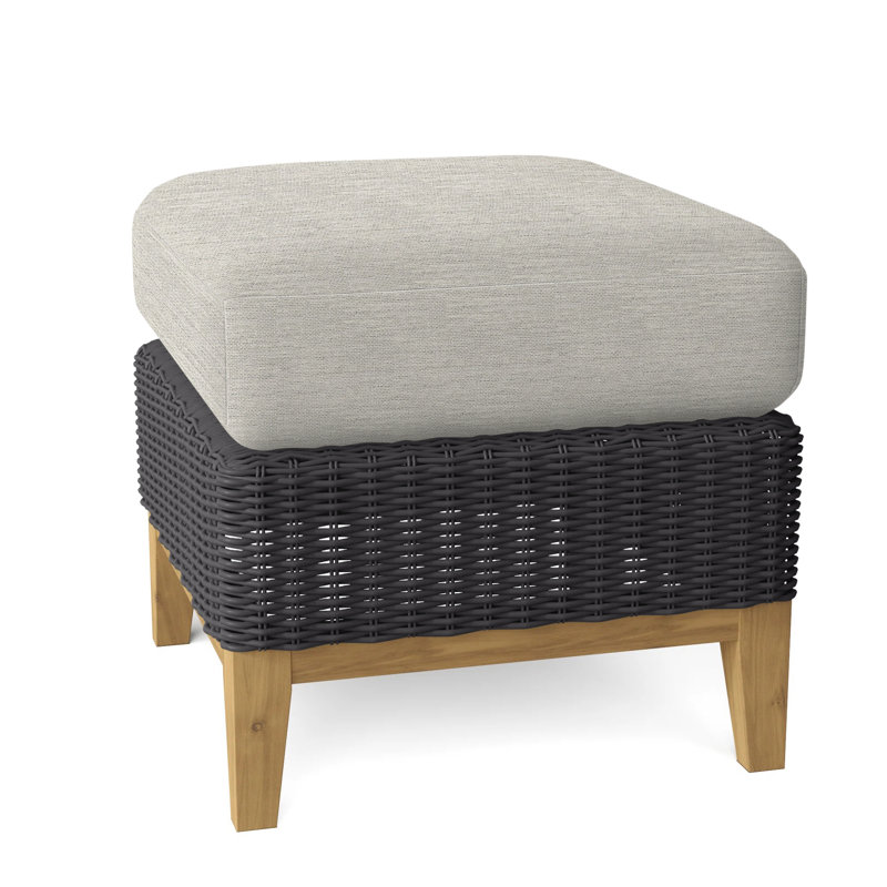 Frances Outdoor Teak Ottoman, Fog Rain, Frances Black