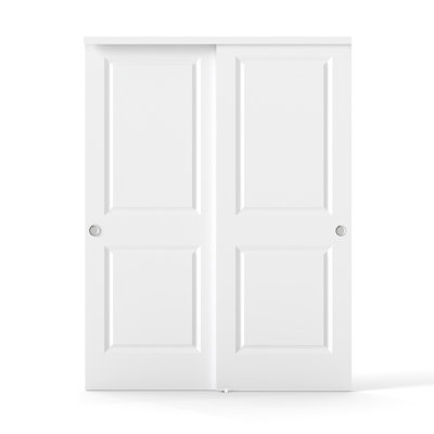 60"X80" 2-Panel Square Top White Primed Moulded Sliding Closet Doors With Installation Hardware Kit