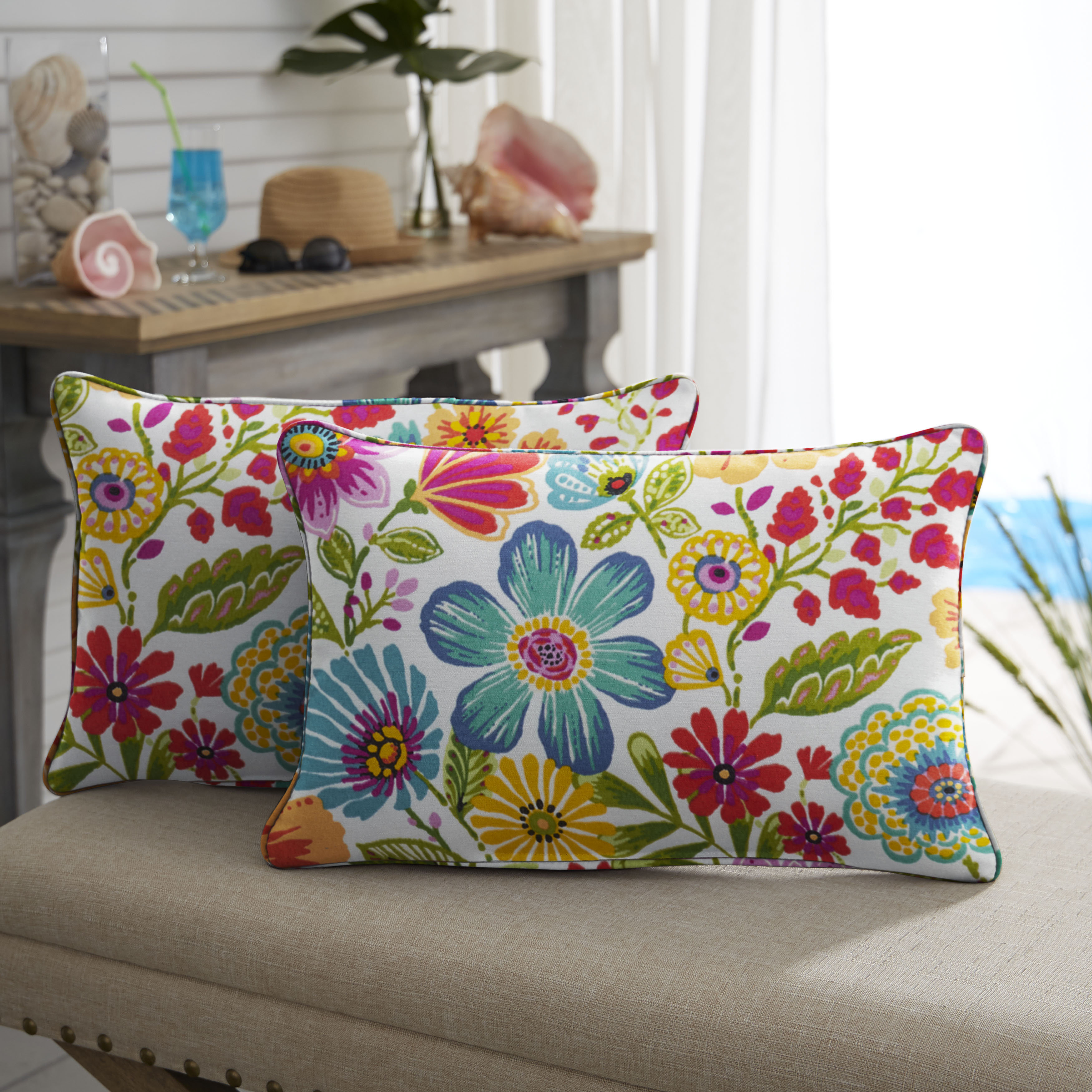 Gabby Floral Indoor/Outdoor Reversible Throw Pillow