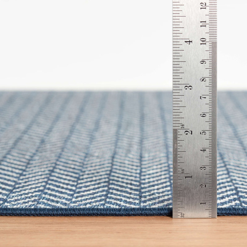 Herringbone Navy Machine Washable Rug, Rectangle 2' x 3'
