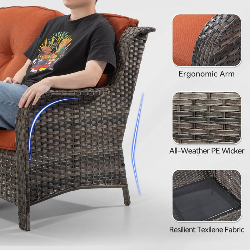 Ensemble de conversation d'extérieur pour 7 personnes avec coussins Ventress, Orange