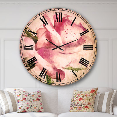 Rose rose, dessin aquarelle - horloge murale traditionnelle