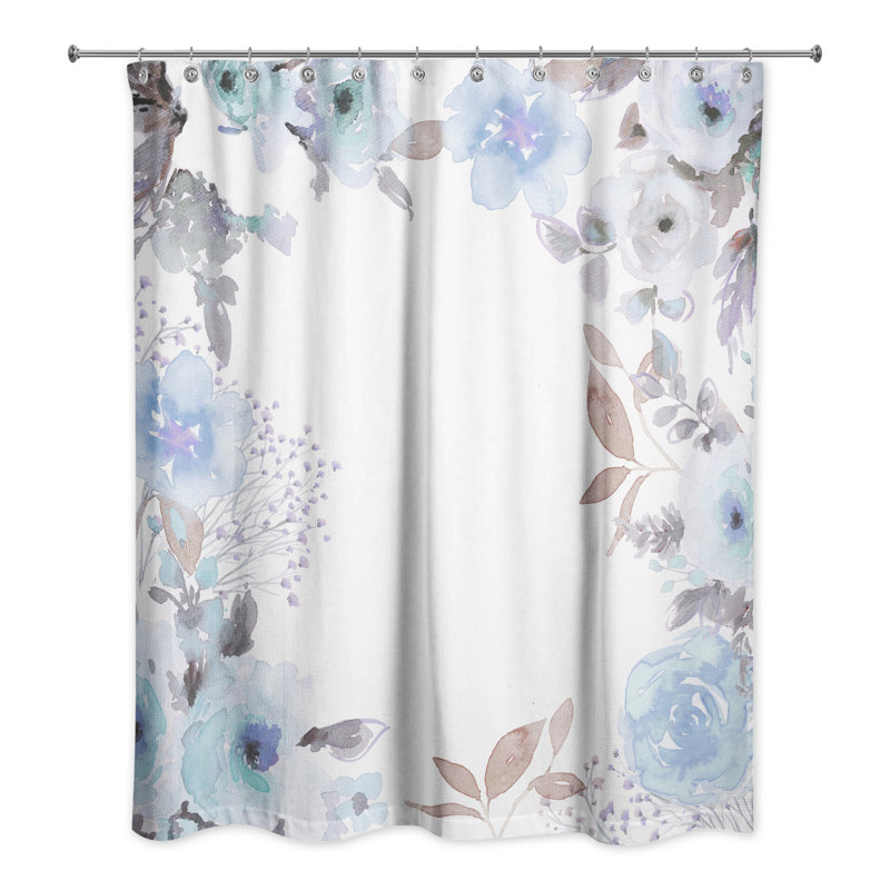Rideau de douche simple à motif floral Warrenup, Bleu