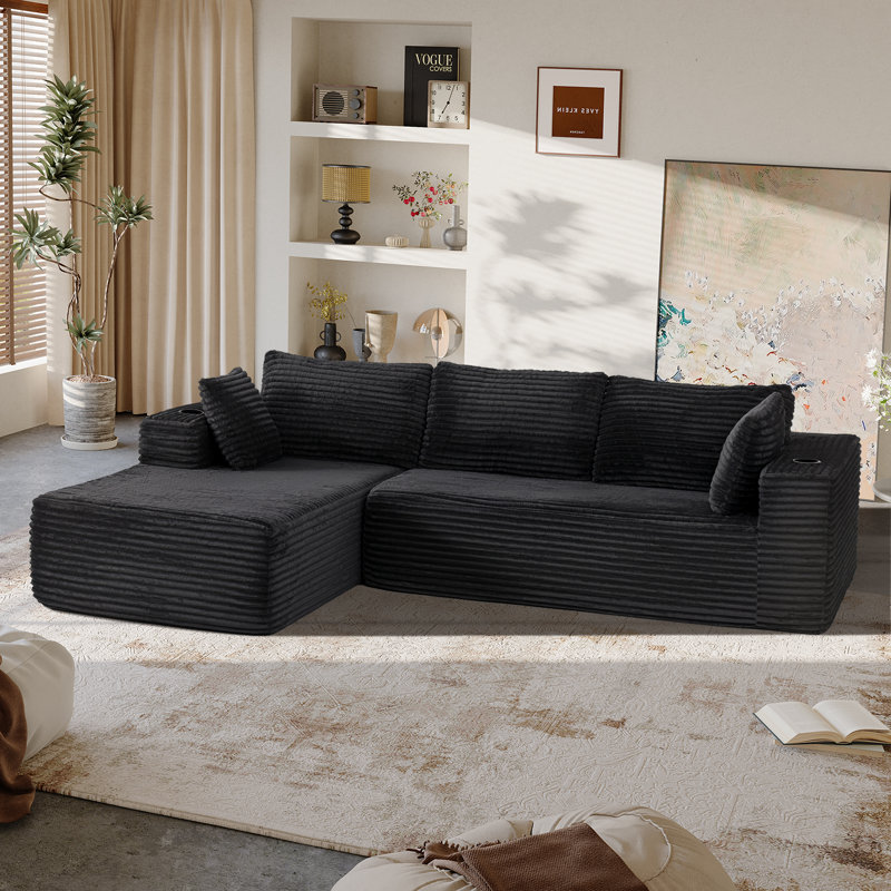 Canapé modulaire sans assemblage avec chaise longue Boneless, Noir
