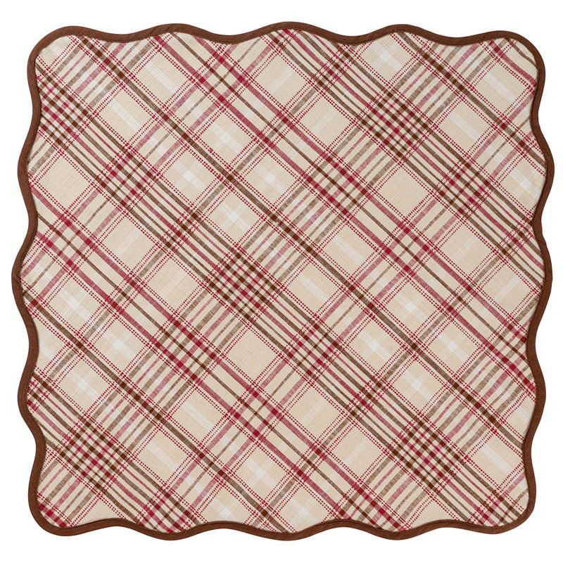 Harvest Tartan Square Fabric Tablecloth in Mulberry and Cream