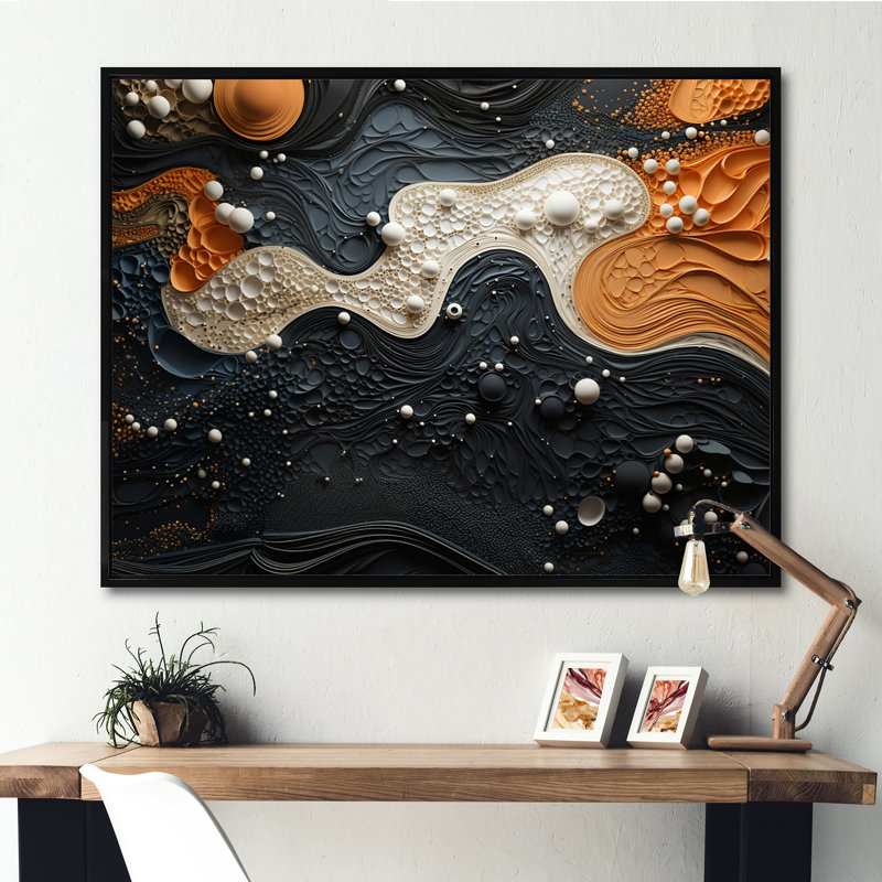 «Blue White Tranquil Waters III - Abstract Botanicals», art mural sur toile, Cadre flottant noir
