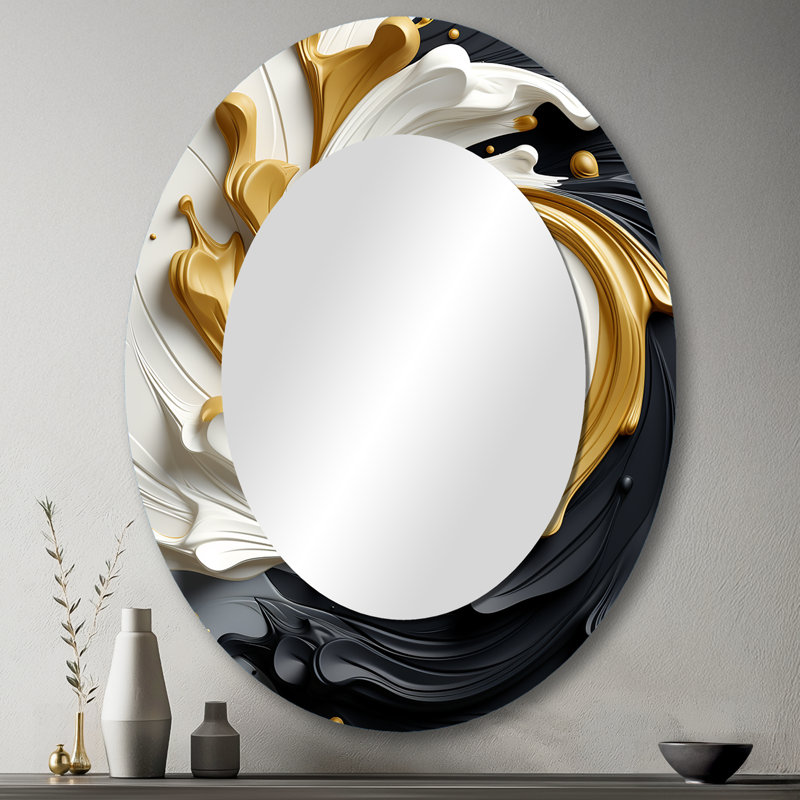 Miroir mural moderne liquide liquide noir et blanc, 43 po x 33 po