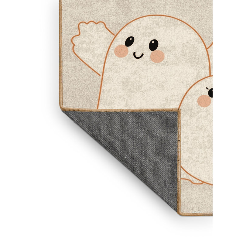 Soft Plush Farner Halloween Modern & Contemporary Abstract Area Rug in Beige – LightBrown Binding, 8x10