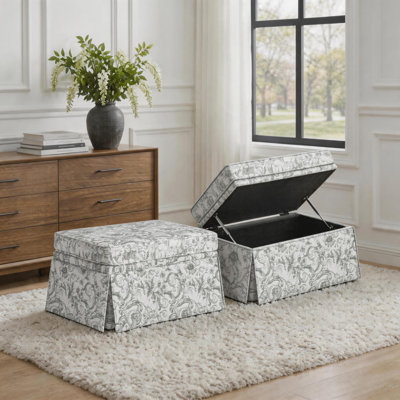  Upholstered Skirted Rectangular Storage Ottoman with Lift-Top (Set of 2)