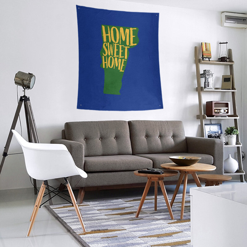 Tapisserie murale Home Sweet Vermont, H 27,5 po x l 37,5 po, Bleu foncé / vert / jaune