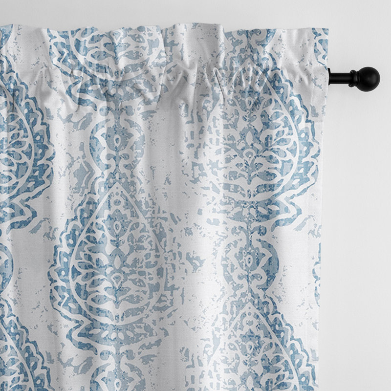 Prassana 100% Cotton Paisley Room Darkening Rod Pocket Single Curtain Panel, Ecru, 50" W x 108" L