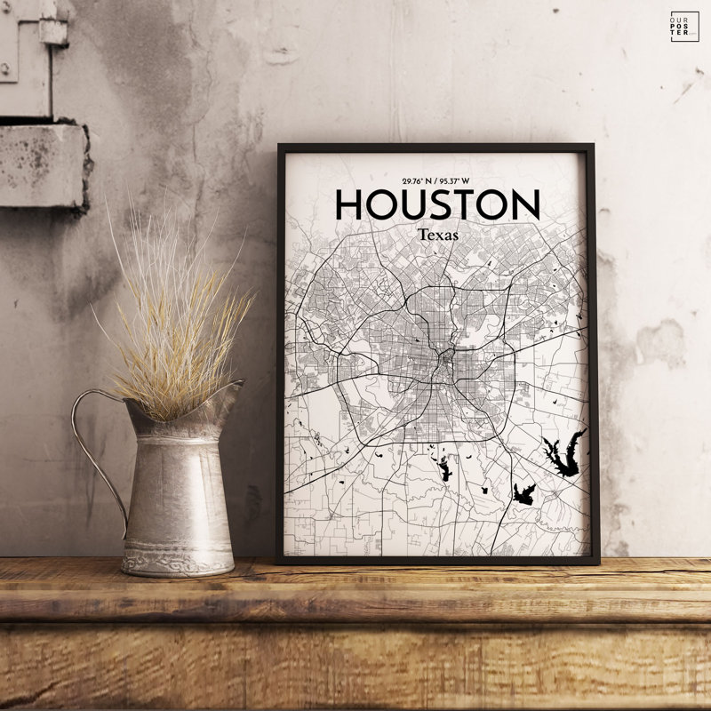 Carte de la ville de Houston - reproduction d'impression, H 17 po x l 11 po