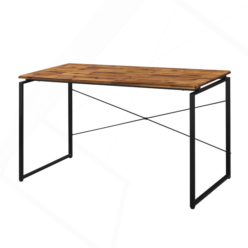 Solid Wood Top Rectangular Writing Desk, Oak And Black