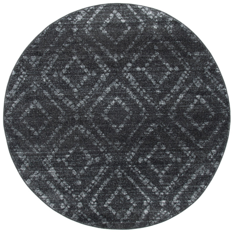Sabio Geometric Dark Gray/Gray Area Rug, Round 6'