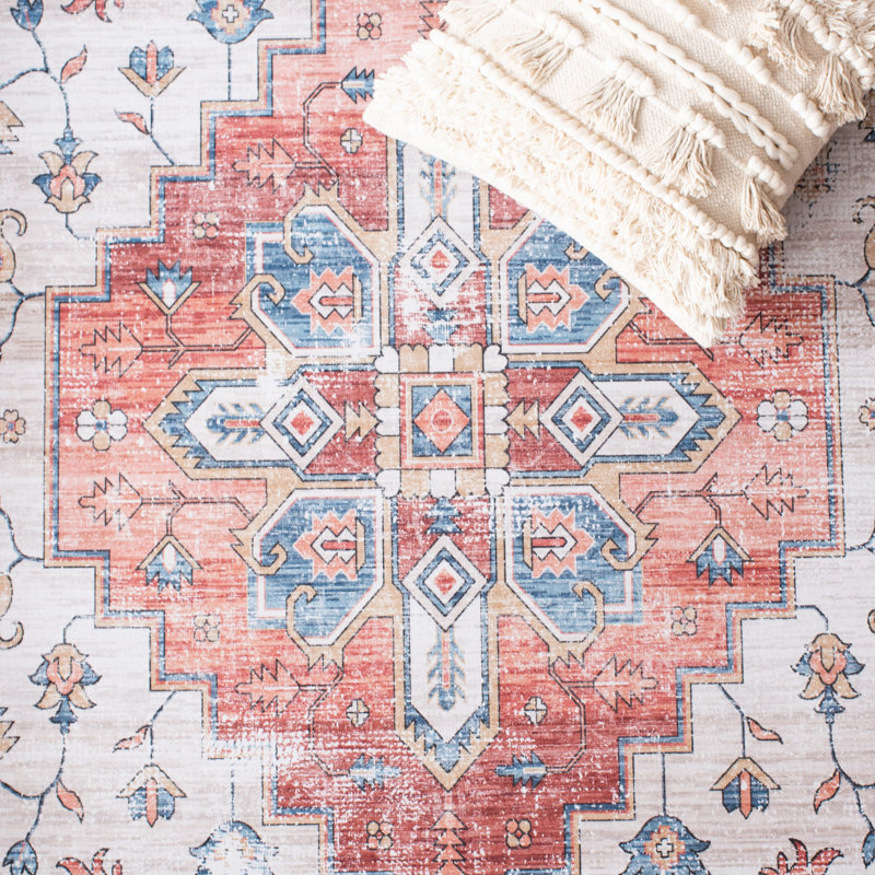 Allana Oriental Beige/Blue Area Rug, Rectangle 10' x 14'