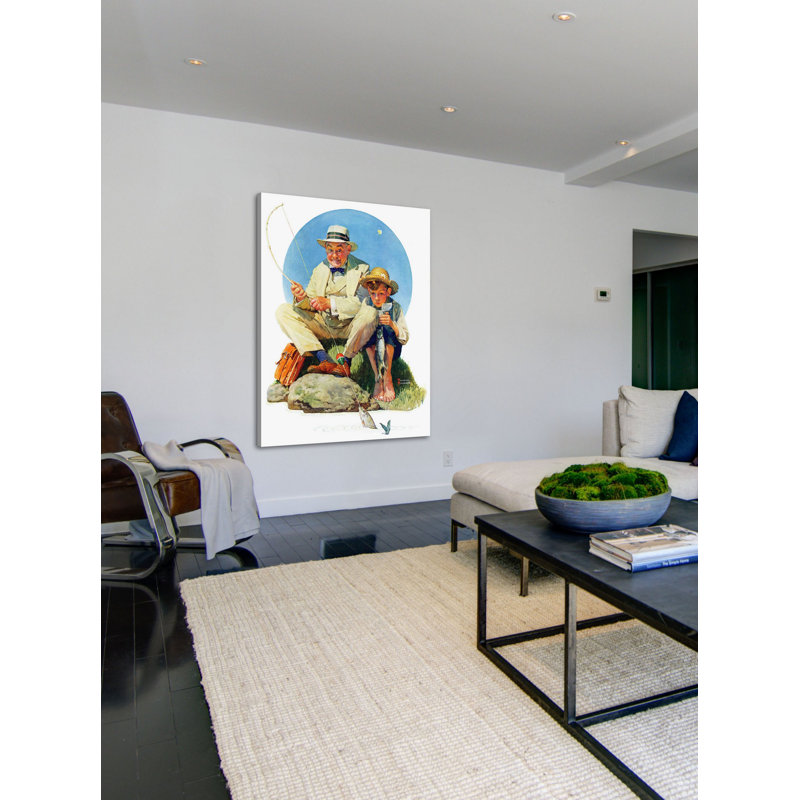 « catching the big one » par norman rockwell, reproduction d’art sur toile tendue, H 39 po x l 30 po