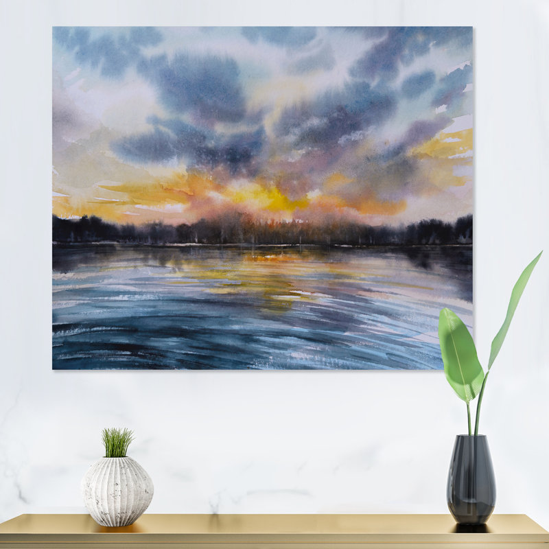 " Sunset On The Lake I ", 12" H x 20" W x 1" D, Wrapped Canvas