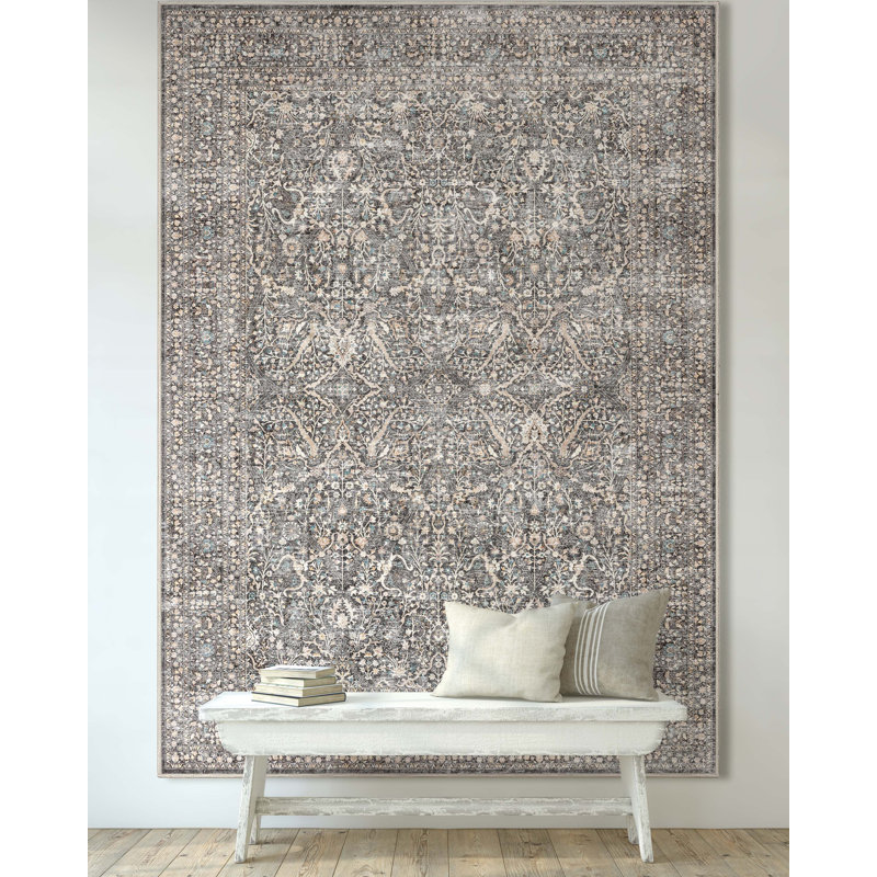 Ervin Isolde Vintage Oriental Botanical Gray Area Rug, Rectangle 7'7" x 9'10"