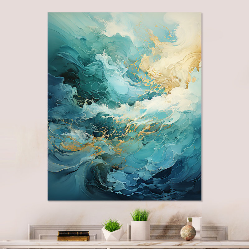 Art mural moderne en métal moderne «Goldn Wave», H 20 po x l 12 po x P 1 po