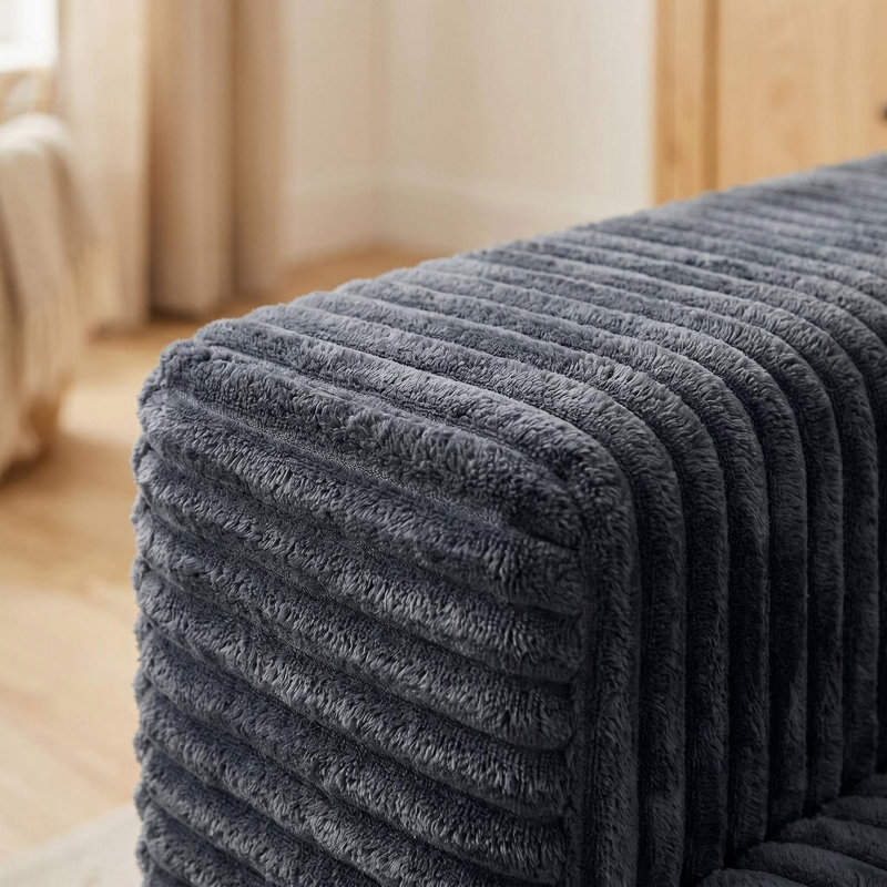 Canapé à compression 91,7 po sans pattes, velours côtelé moelleux avec porte-gobelets intégrés et poche de rangement latérale pour le salon