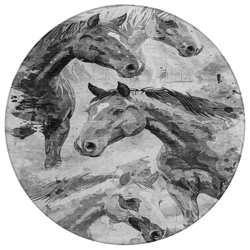Tapis intérieur lavable pour cheval rond 8 'gris et argenté