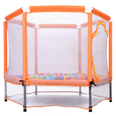 55'' Toddlers Trampoline With Safety Enclosure Net And Balls, Indoor Outdoor Mini Trampoline For Kids