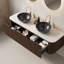 Meuble-lavabo de 60 po avec lavabos, armoire de rangement murale rayée à bords arrondis avec 2 tiroirs et 2 cuves en céramique avec motif de pierre, couleur noyer-61366512