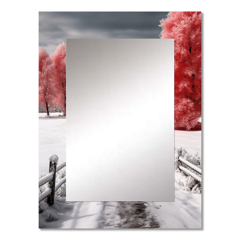 Kiantone Red and White Winters Barn - Landscape Large Mirror, Red Decorative Wall Mirror, Printed Metal Art, 40" x 30"