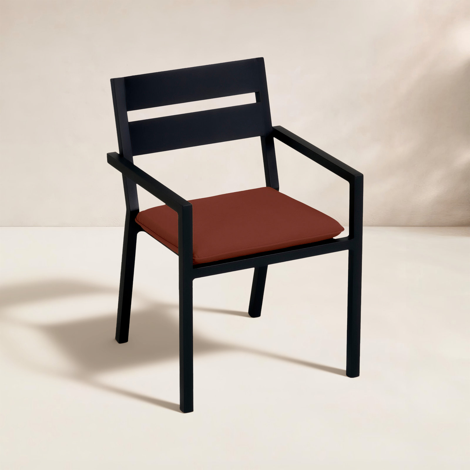 Vivant Aluminum Outdoor Dining Armchair with Cushion, Black, Canvas Henna Sunbrella® Canvas