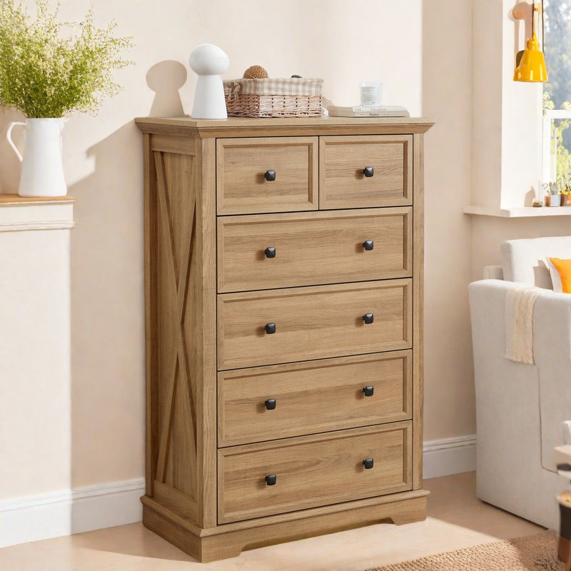 Commode de ferme avec 6 tiroirs et poignées en métal