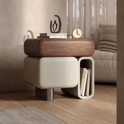 Walnut Nightstand Bedside Table with Drawer, Open Cubby and Cabinet Storage for Bedroom