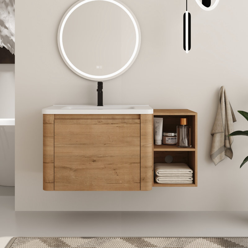 Walden 40'' Single Bathroom Vanity Set with Ceramic Vanity Top, 40", Imitative Oak