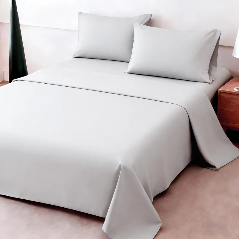 Ensemble de draps 4 pièces - Ultra doux et respirant - Mélange de coton de couleur unie lavable à la machine, Gris