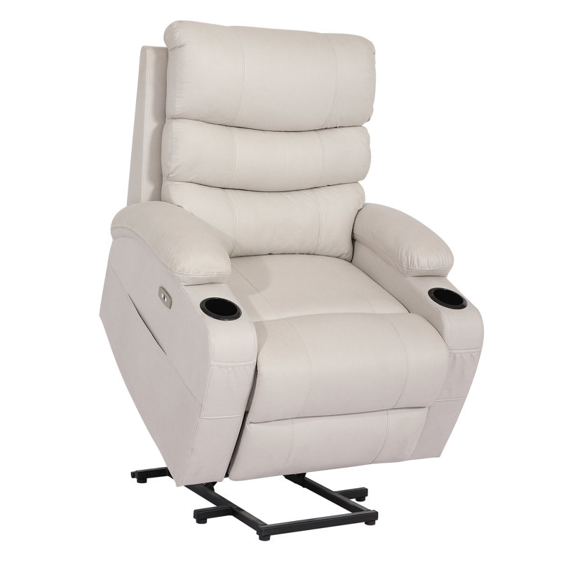 Power Lift Massage Chair with Waist Heating, Reclining Chair with USB, Side Pocket & Cup Holder, Beige Polyester Fabric