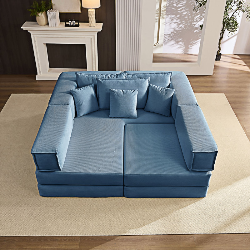 Canapé modulaire rembourré avec coussins, Bleu