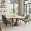 Table de salle à manger rectangulaire de style moderne du milieu du siècle, grande taille (94 po), en pierre frittée brillante, avec double pied central et chaises rembourrées (6/8/10/12 personnes).-558878404-558878393-558878392