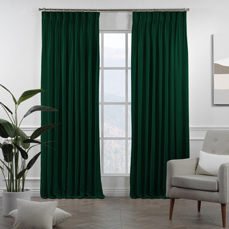 Panneau de rideau simple décoratif à double pincement très long et très large, Vert foncé, L 52 po x L 156 po