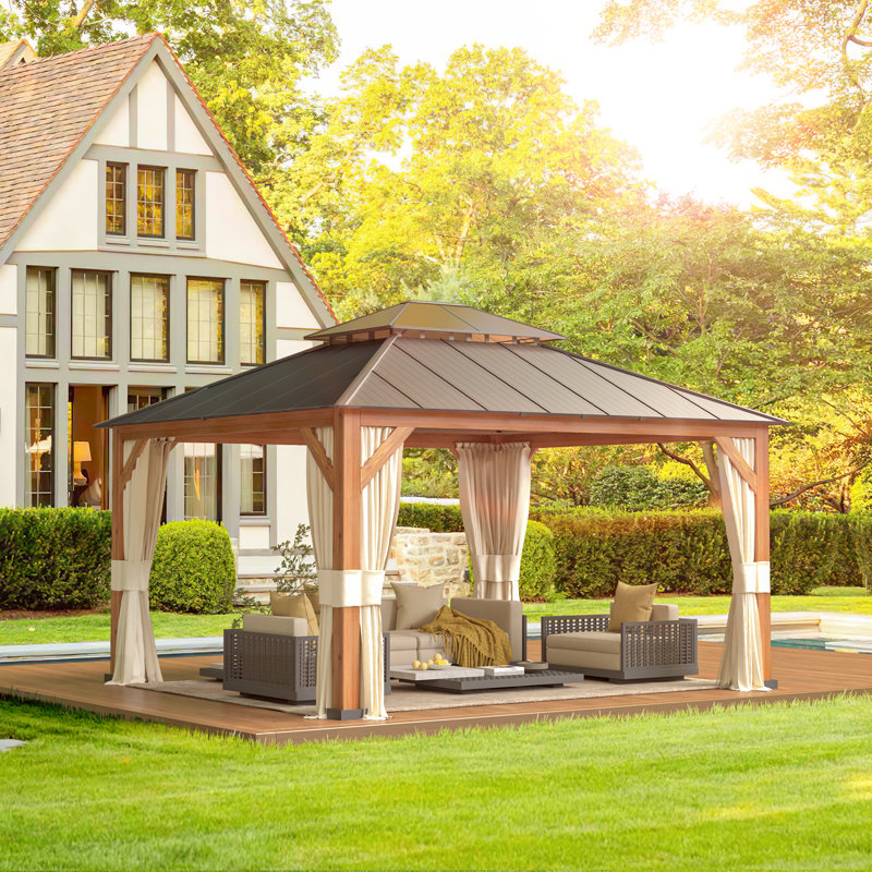 14 Ft. W x 12 Ft. D Metal Patio Gazebo, Thickened Columns Gazebo