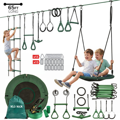 65 Ft Ninja Warrior Obstacle Course For Kids With Swing, Ninja Rope Course With 11 Obstacles For Backyard Outside