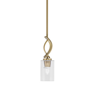 Mini-luminaire suspendu à tige Unia, fini laiton vieilli avec verre transparent de 4 po