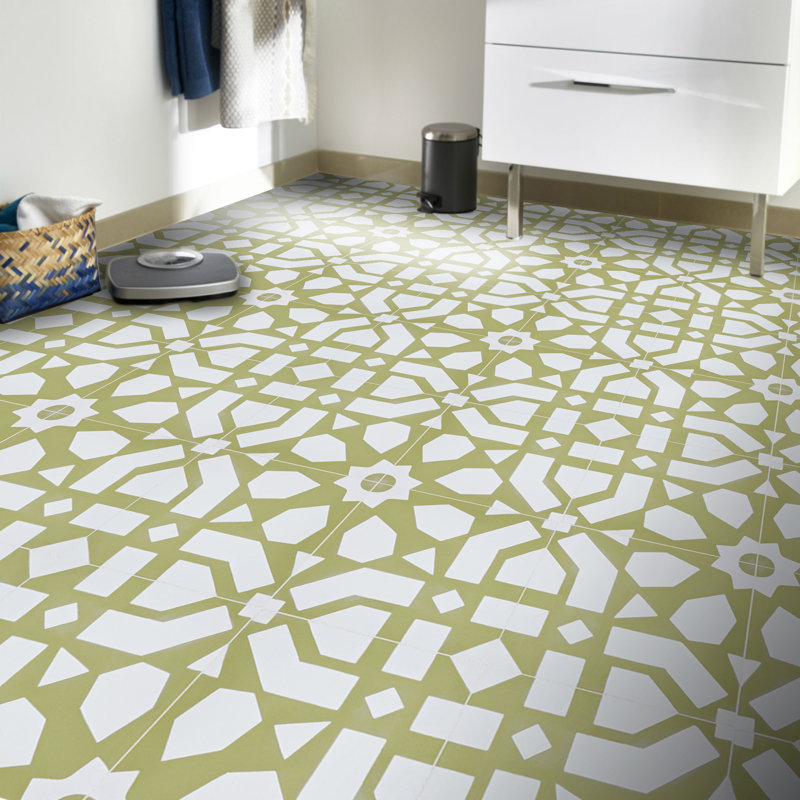 Azilal 8" x 8" Cement Patterned Wall & Floor Tile, Tan/White