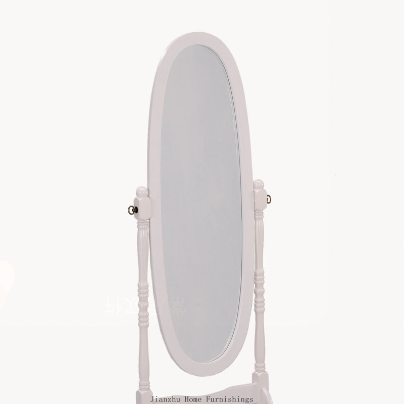 59.25 Inch Tall Standing Wooden Floor Mirror, Oval White Finish