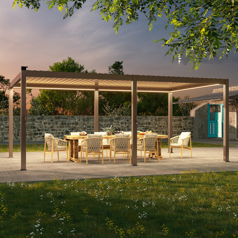 Pergola à DEL, persiennes doubles en aluminium, cadre en aluminium, panneau solaire, toit réglable, durable, 12 pi x 20 pi