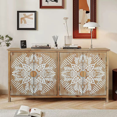 Armoire média 60 po à quatre portes en bois de style antique, idéale pour le rangement de jeux de société dans le salon, présentoir d'art approprié