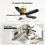 Ventilateurs de plafond encastrés de 42 pouces avec lumière DEL 18 W et 5 pales de ventilateur en ABS télécommandées pour patio de chambre à coucher
