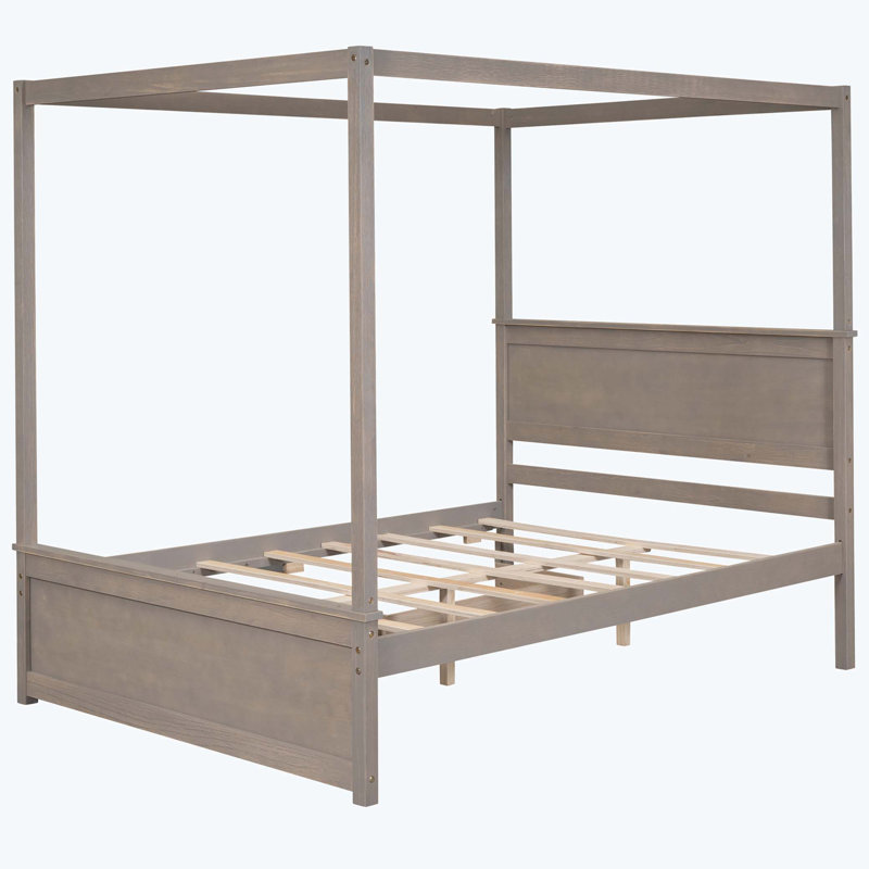 Dilyla Storage Canopy Bed, Light Brown, 1 Bed and 1 Side Cabinet Storage Shelf