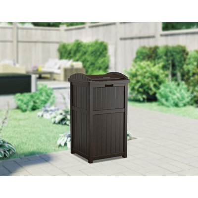 Suncast 17 in. W x 17 in. D Resin Trash Hideaway with Latching Lid, Made in the USA