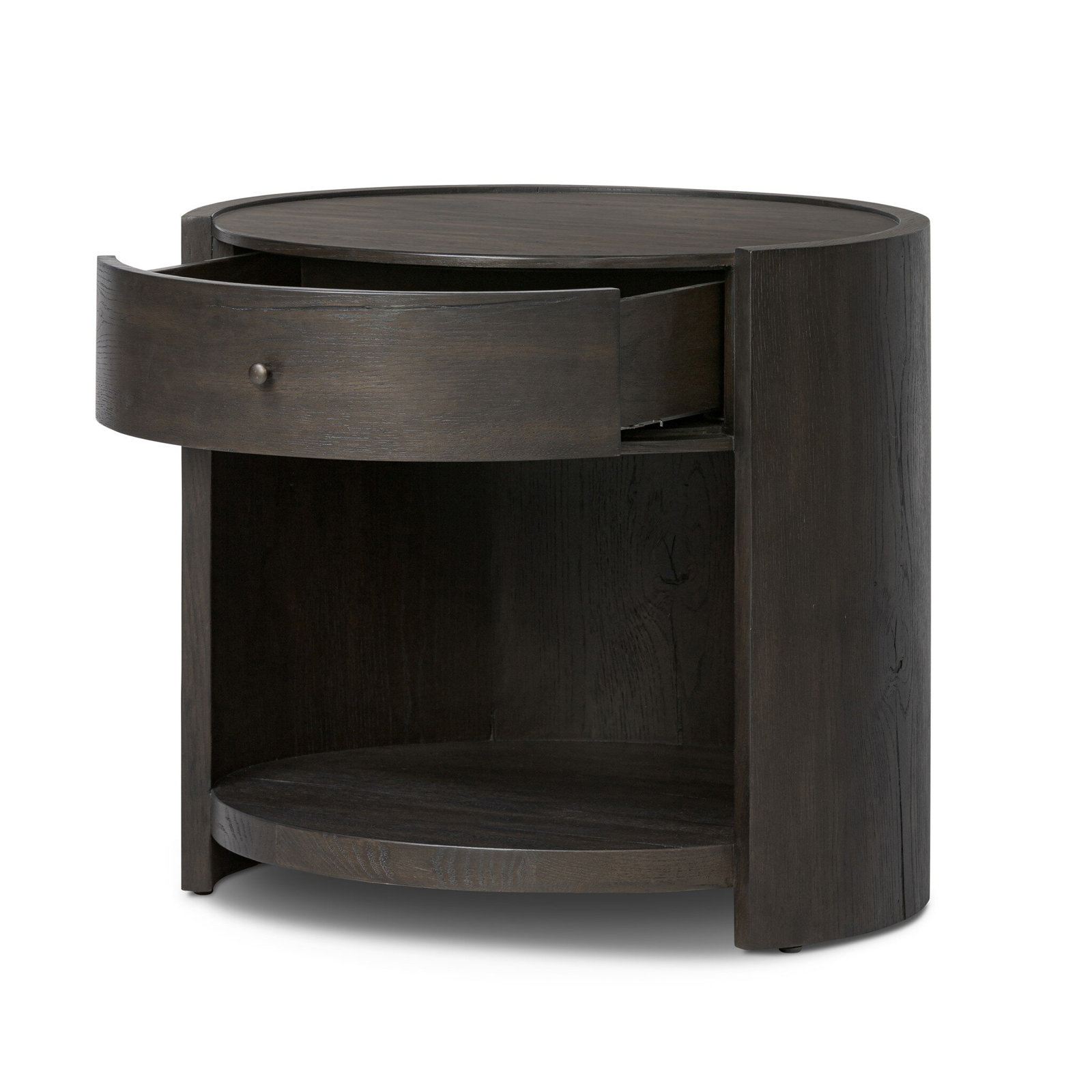 1-Drawer Round Oak Nightstand