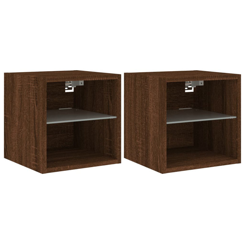 vidaXL Bedside Cabinet with LED Lights Storage Side Table Floating Nightstand, Brown Oak